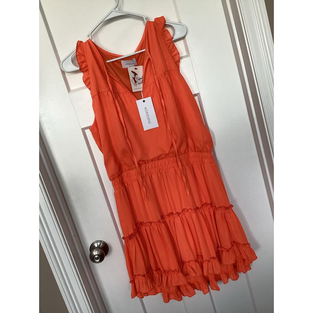 NWT‎ Adrienne Women’s Sleeveless Tiered Ruffle Shift Dress Orange Size Medium
